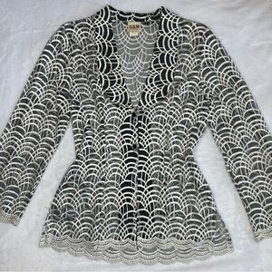 Vintage Sam Sheer Lace Blazer Button Down Cardigan, Black & White, Size Medium